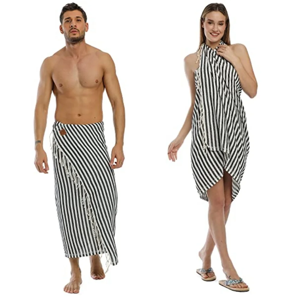 XL Turkish Cotton Beach Towel Peshtemal Black and White Stripe Sarong Spa Bath - Picture 3 of 5